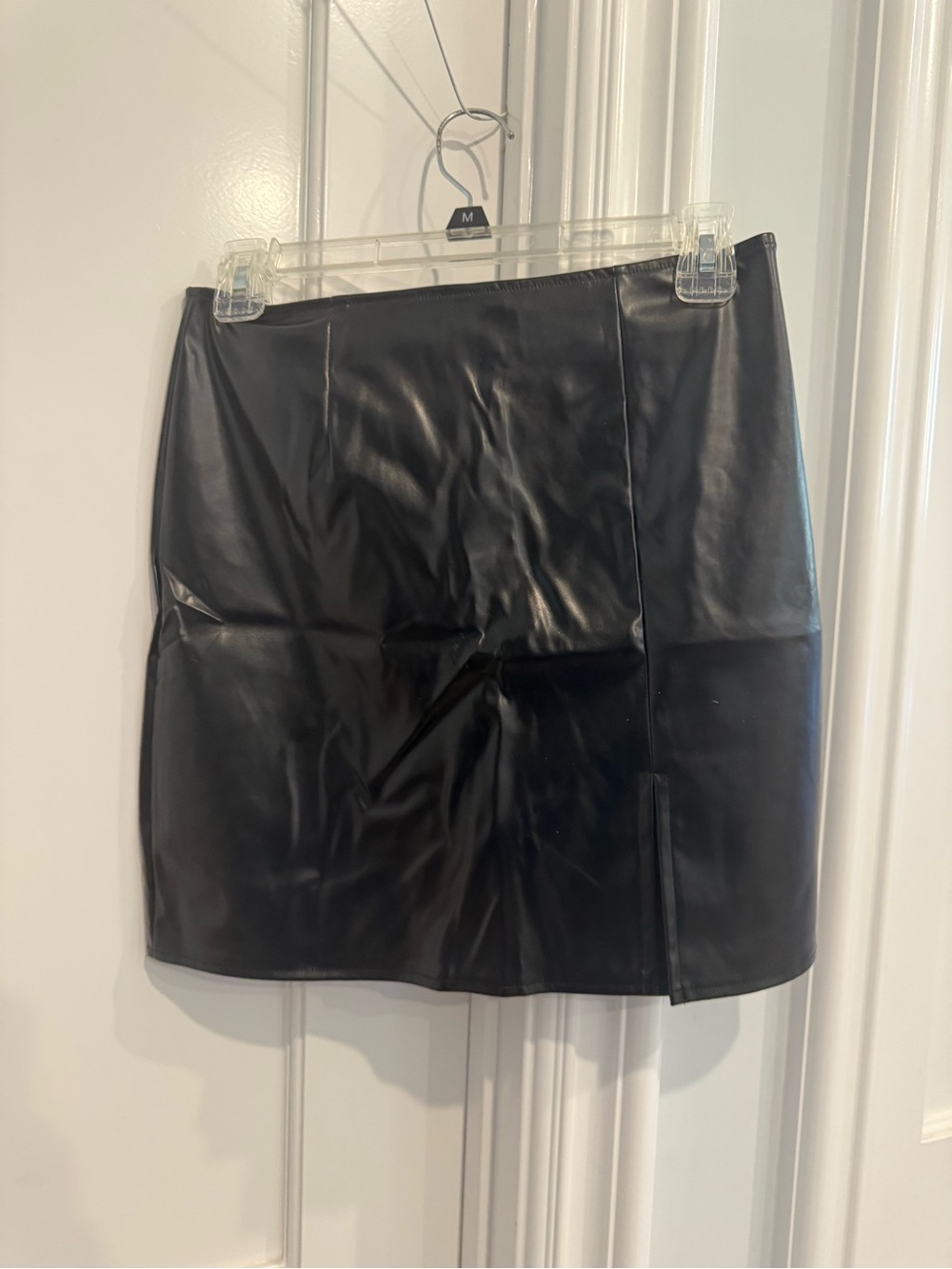 Altar'd State Black Faux-Leather Mini Skirt with Front Slit